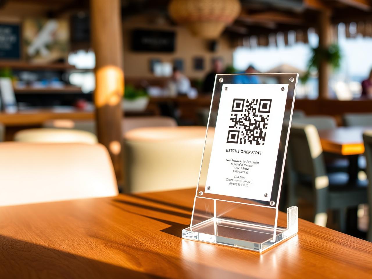 Display de mesa com QR Code em um restaurante